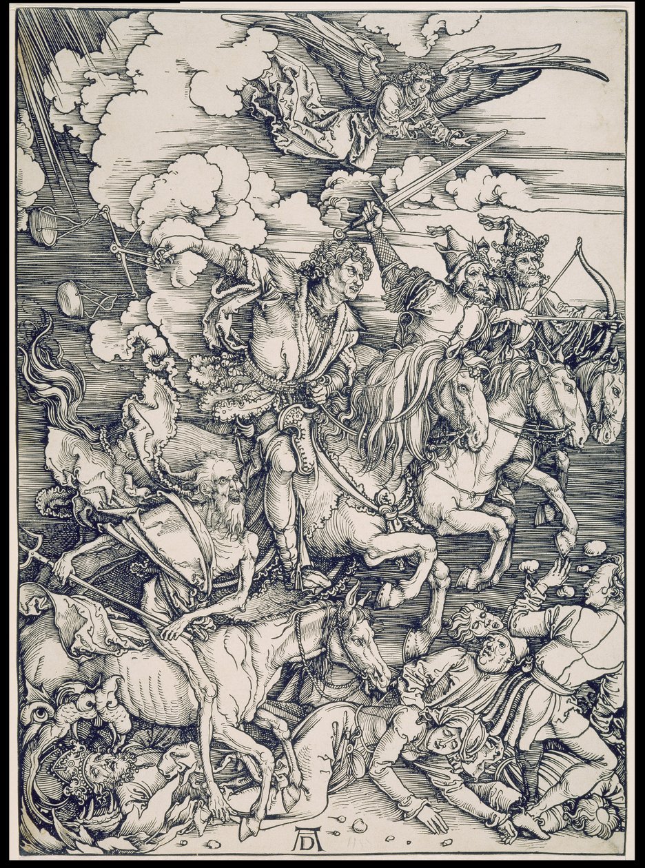 Apokalyptičtí jezdci, ze série Apokalypsa, samostatný tisk před textem od Albrecht Dürer