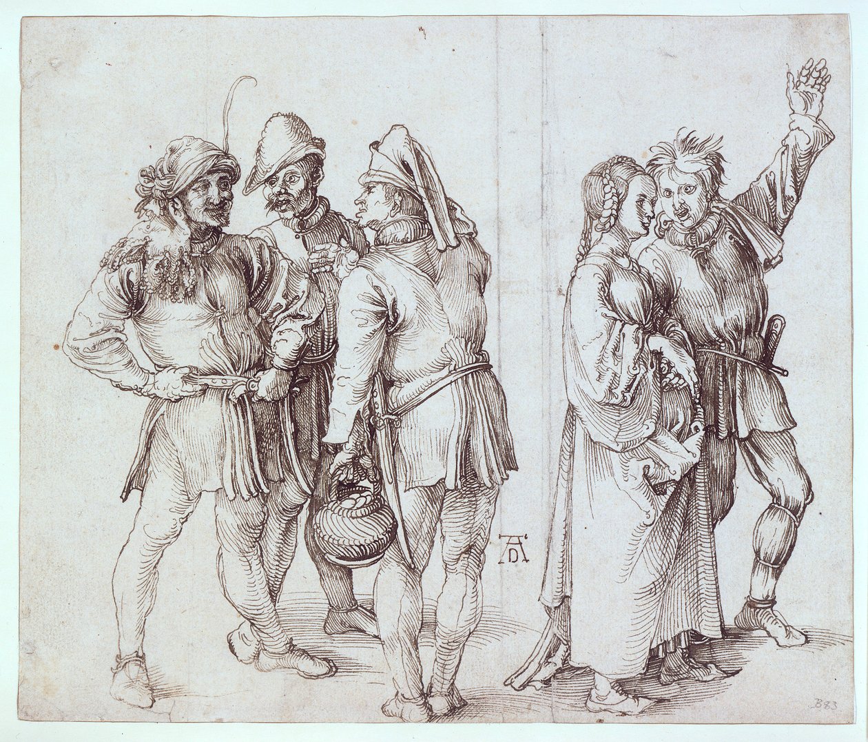 Tři tržní rolníci a rolnický pár od Albrecht Dürer