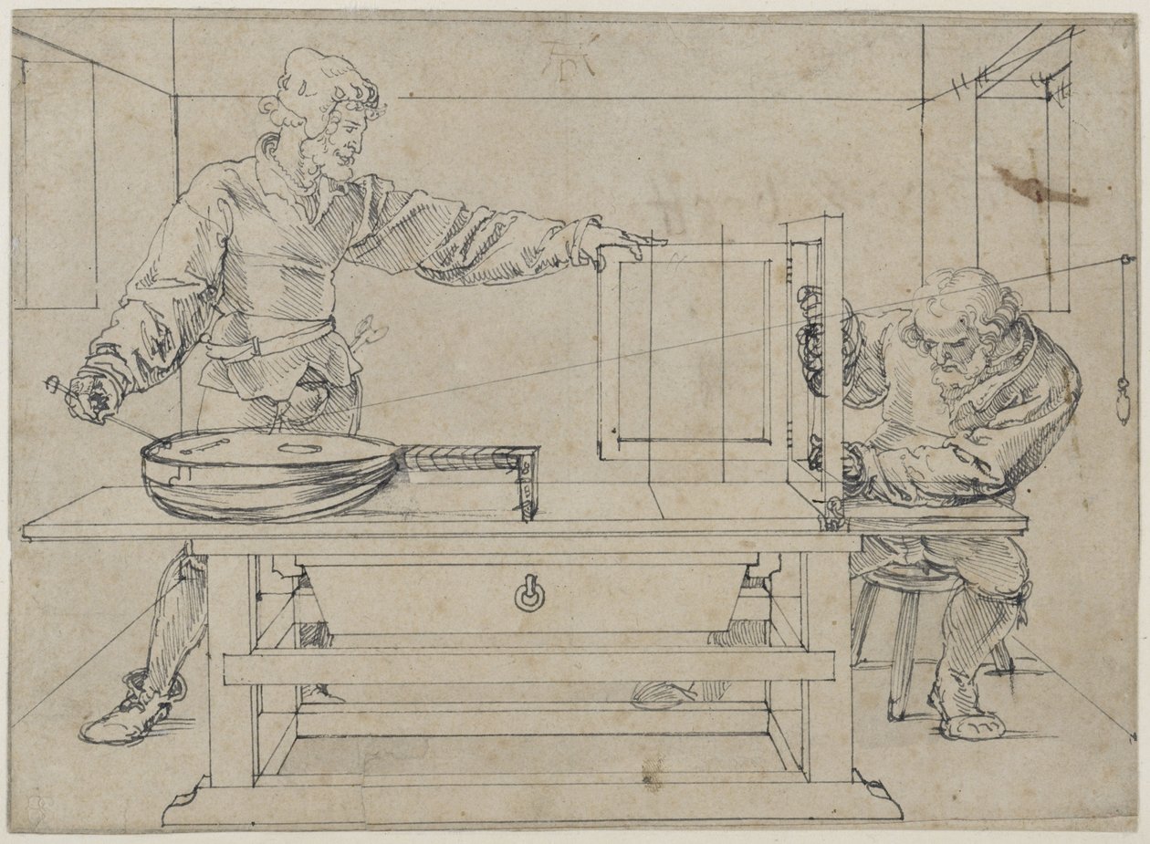 Muž mířící na loutnu od Albrecht Dürer