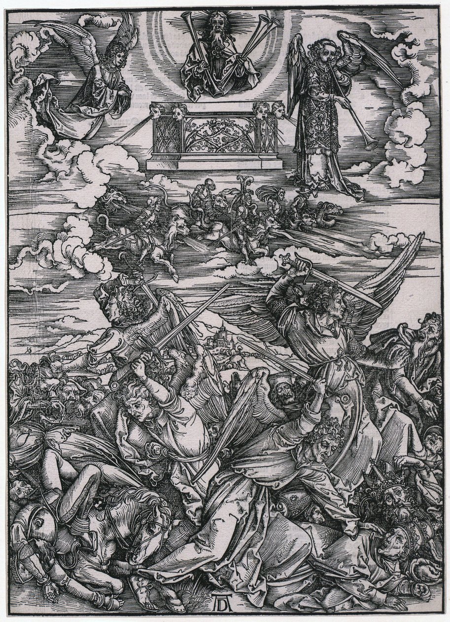 Boj andělů, VII. postava, list 9 ze série „Apokalypsa“ od Albrecht Dürer