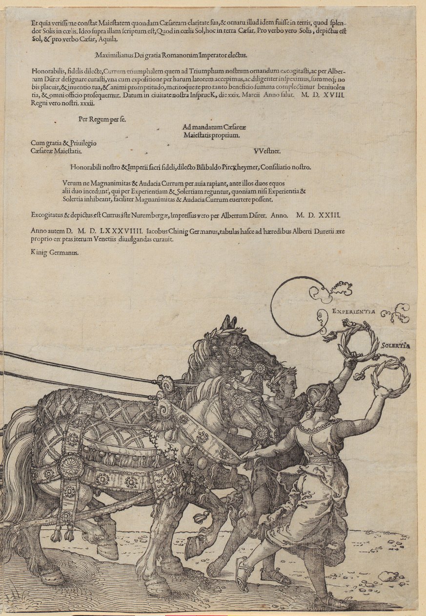 Experientia, list 8 ze série „Velký triumfální vůz“ od Albrecht Dürer