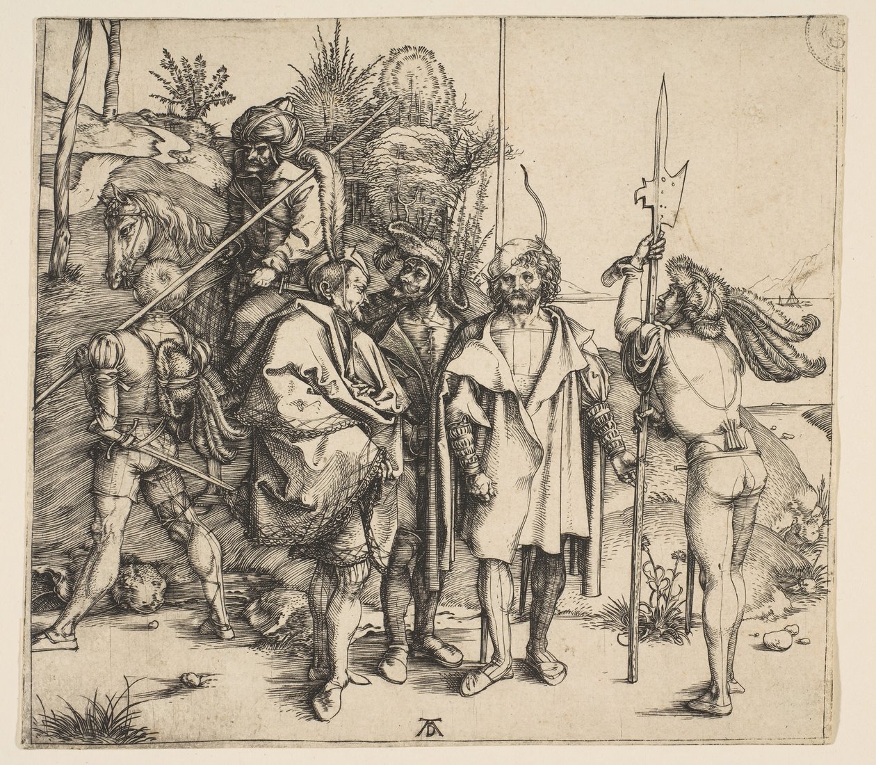 Pět pěšáků a jízdní Turek, ca. 1495. od Albrecht Dürer
