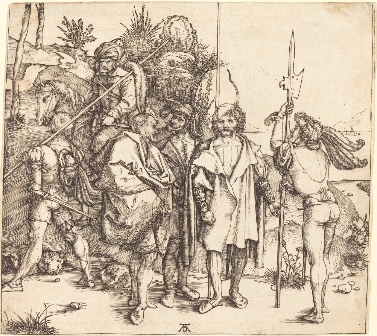 Pět vojáků a Turek na koni od Albrecht Dürer