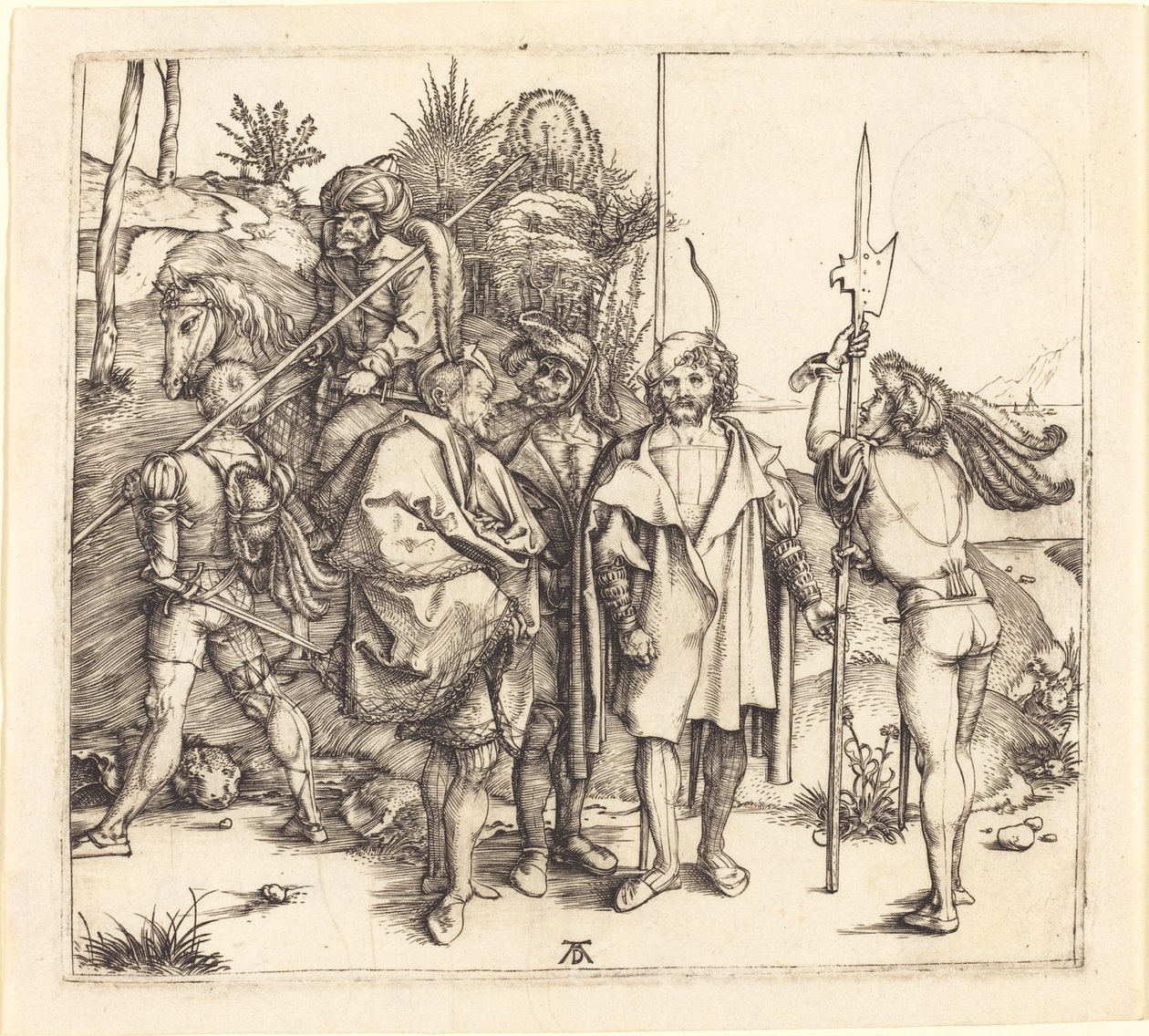 Pět vojáků a Turek na koni od Albrecht Dürer