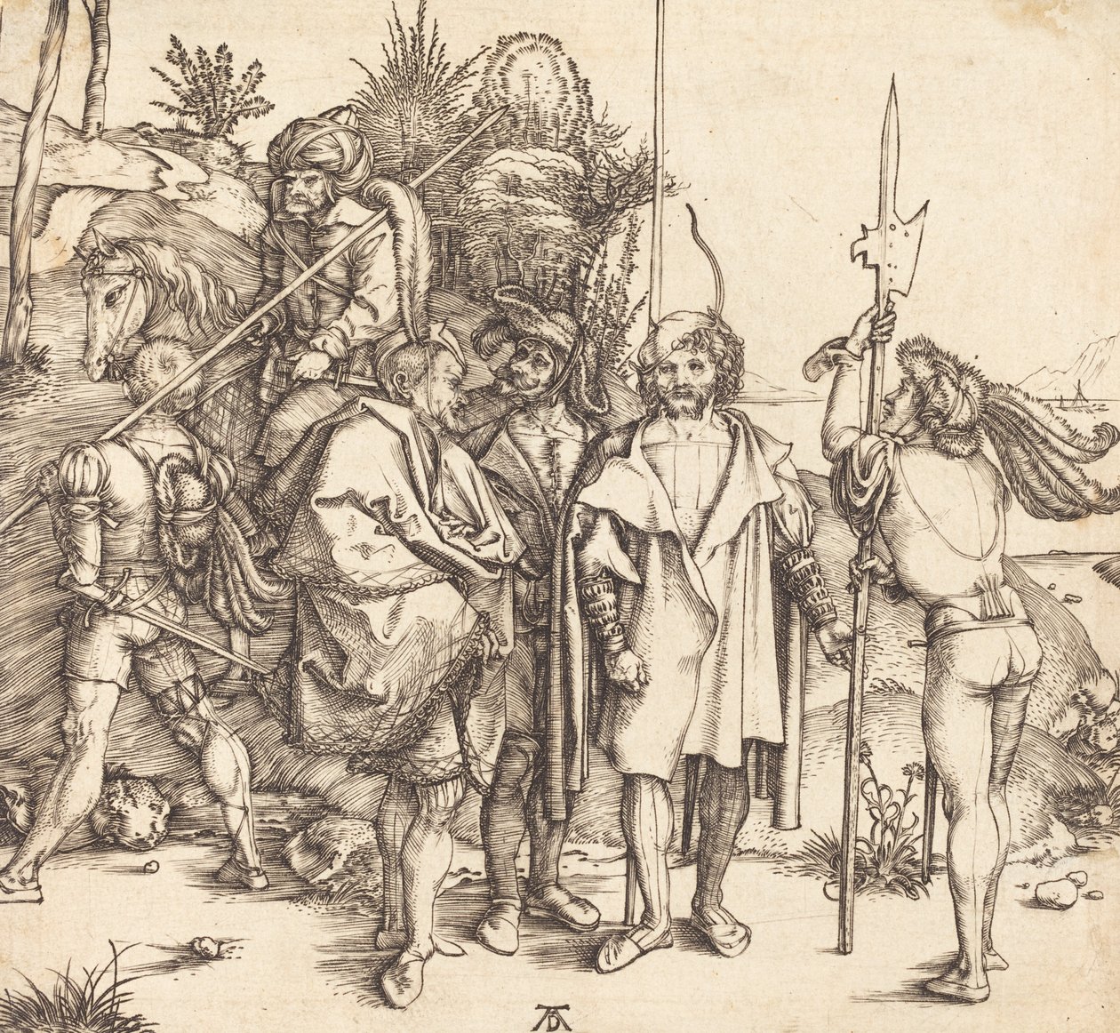 Pět vojáků a Turek na koni, 14951496. od Albrecht Dürer