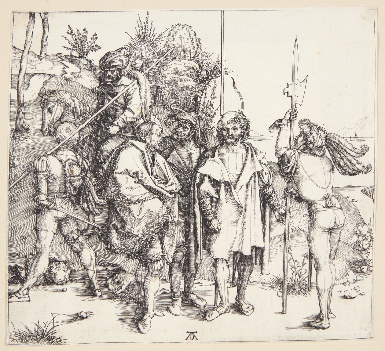 Pět lanquenetů a orientální kůň od Albrecht Dürer