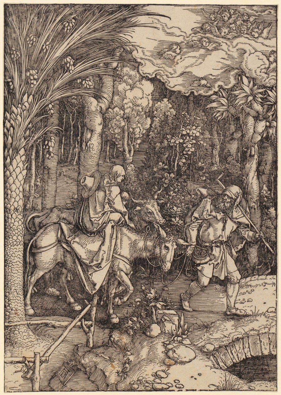 Útěk do Egypta, list 14 ze série „Život Panny Marie“ od Albrecht Dürer