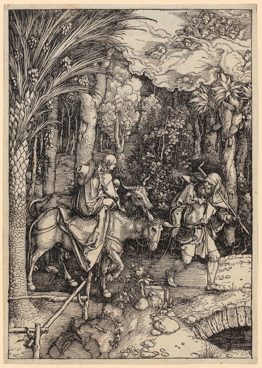 Útěk do Egypta, list 14 ze série „Život Panny Marie“ od Albrecht Dürer