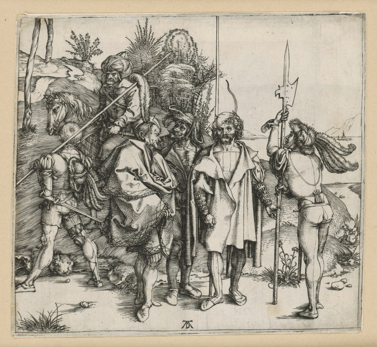 Pět vojáků a Turek na koni od Albrecht Dürer