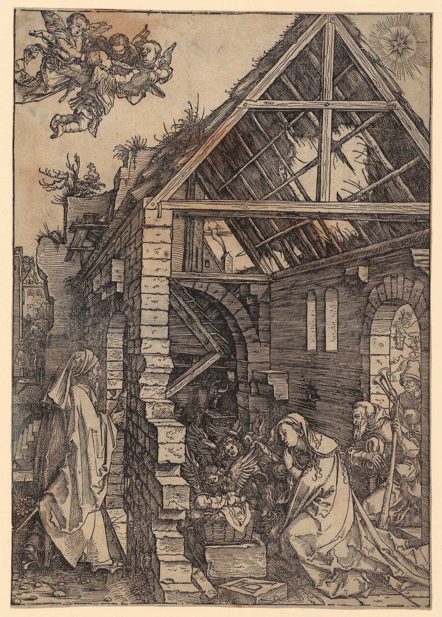 Narození Krista, list 10 ze série „Život Panny Marie“ od Albrecht Dürer