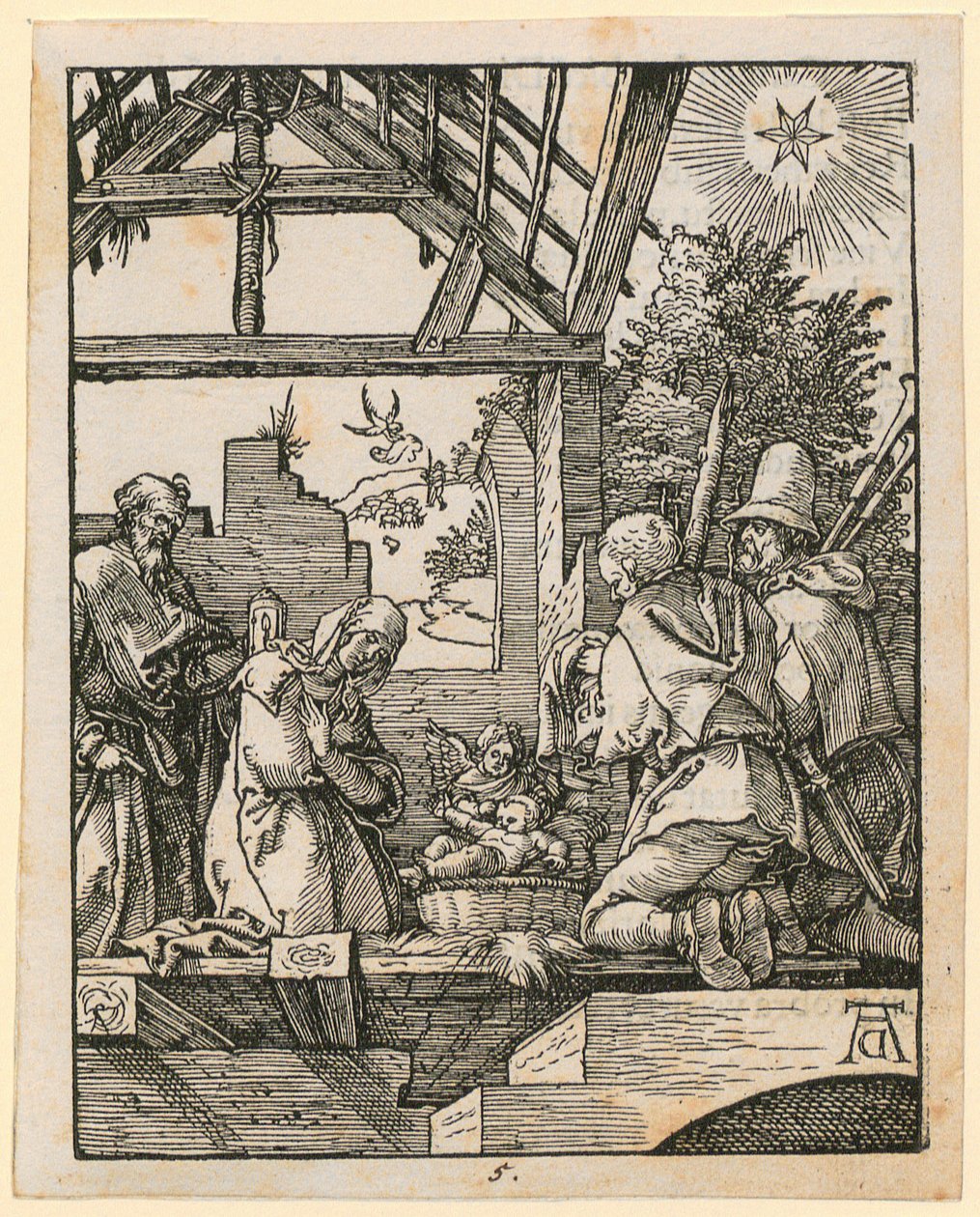 Narození Krista, list 5 ze série „Malé dřevořezové pašije“ od Albrecht Dürer