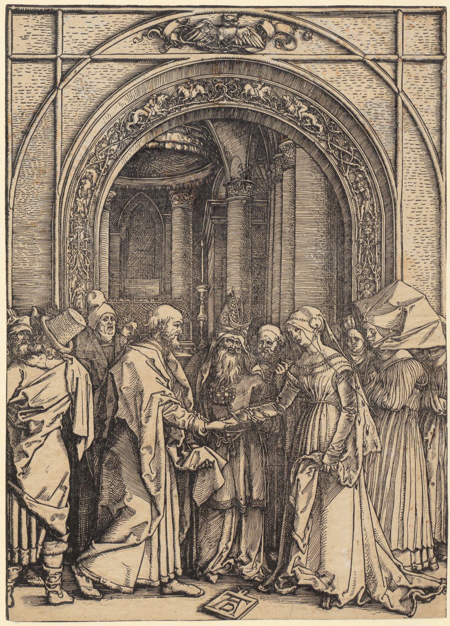 Narození Panny Marie, list č. 5 ze série „Život Panny Marie“ od Albrecht Dürer