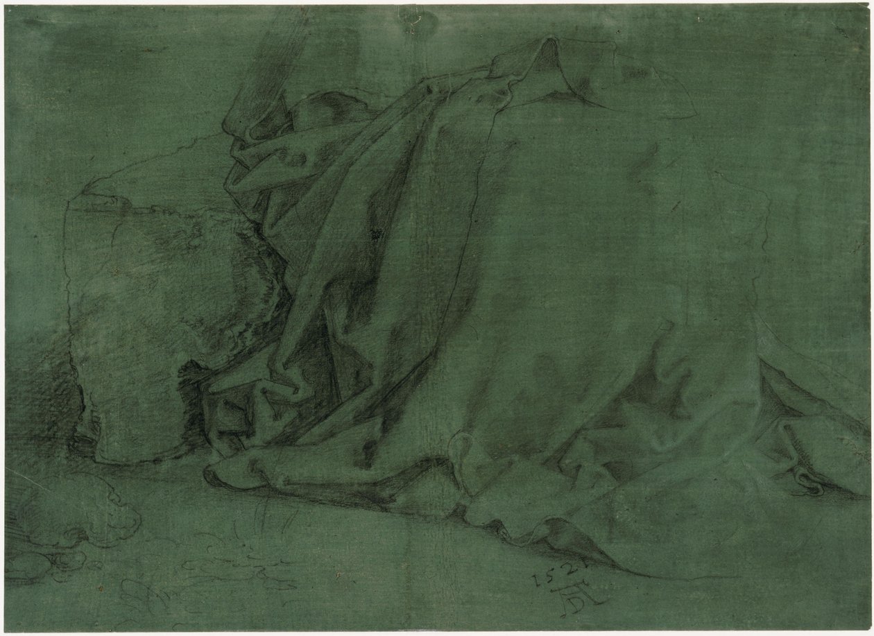 Studie drapérie ženy sedící na kamenné lavici od Albrecht Dürer