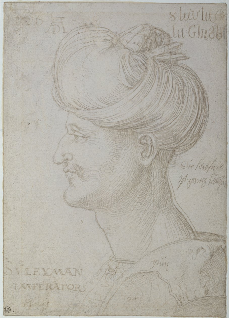 Hlava Suleymana Velkolepého (1494-1566) 1526 (stříbrný bod na papíře) od Albrecht Dürer