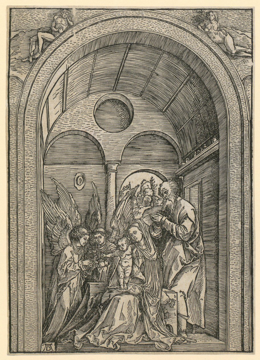 Svatá rodina se dvěma anděly v klenbě od Albrecht Dürer