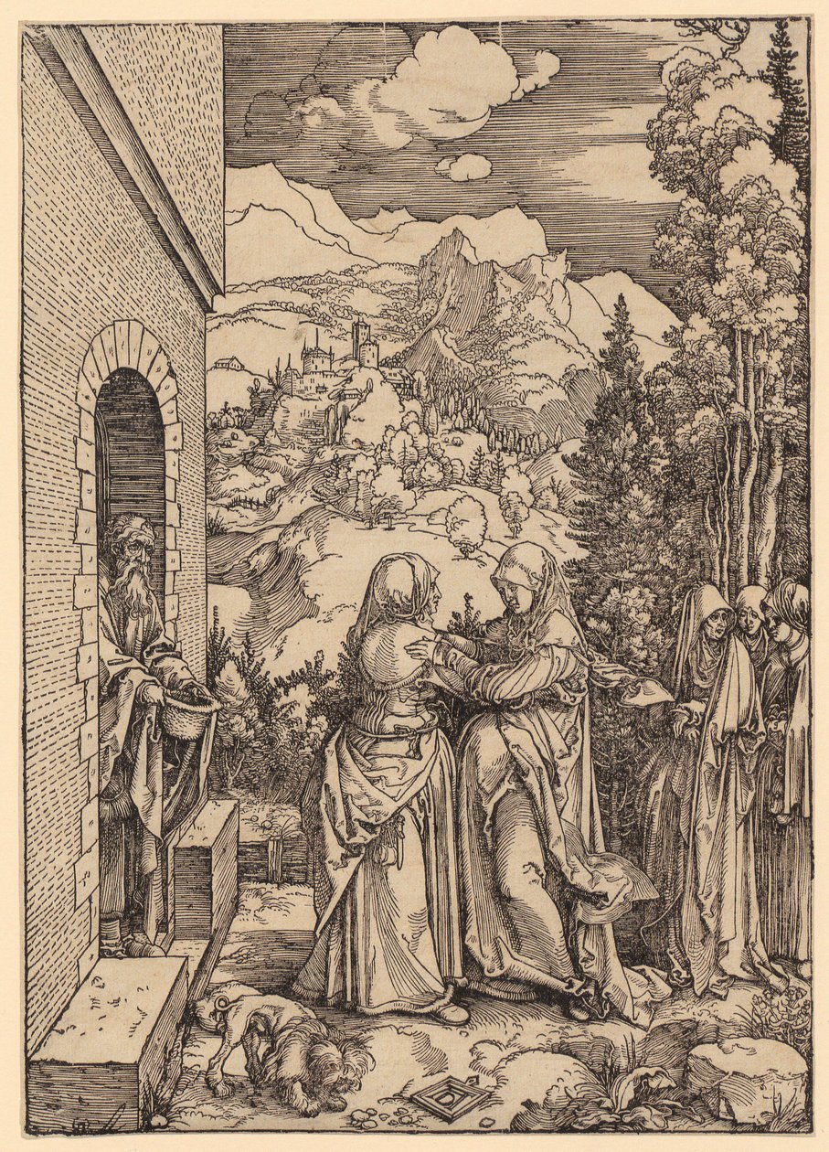 Navštívení Panny Marie, list 9 ze série „Život Panny Marie“ od Albrecht Dürer