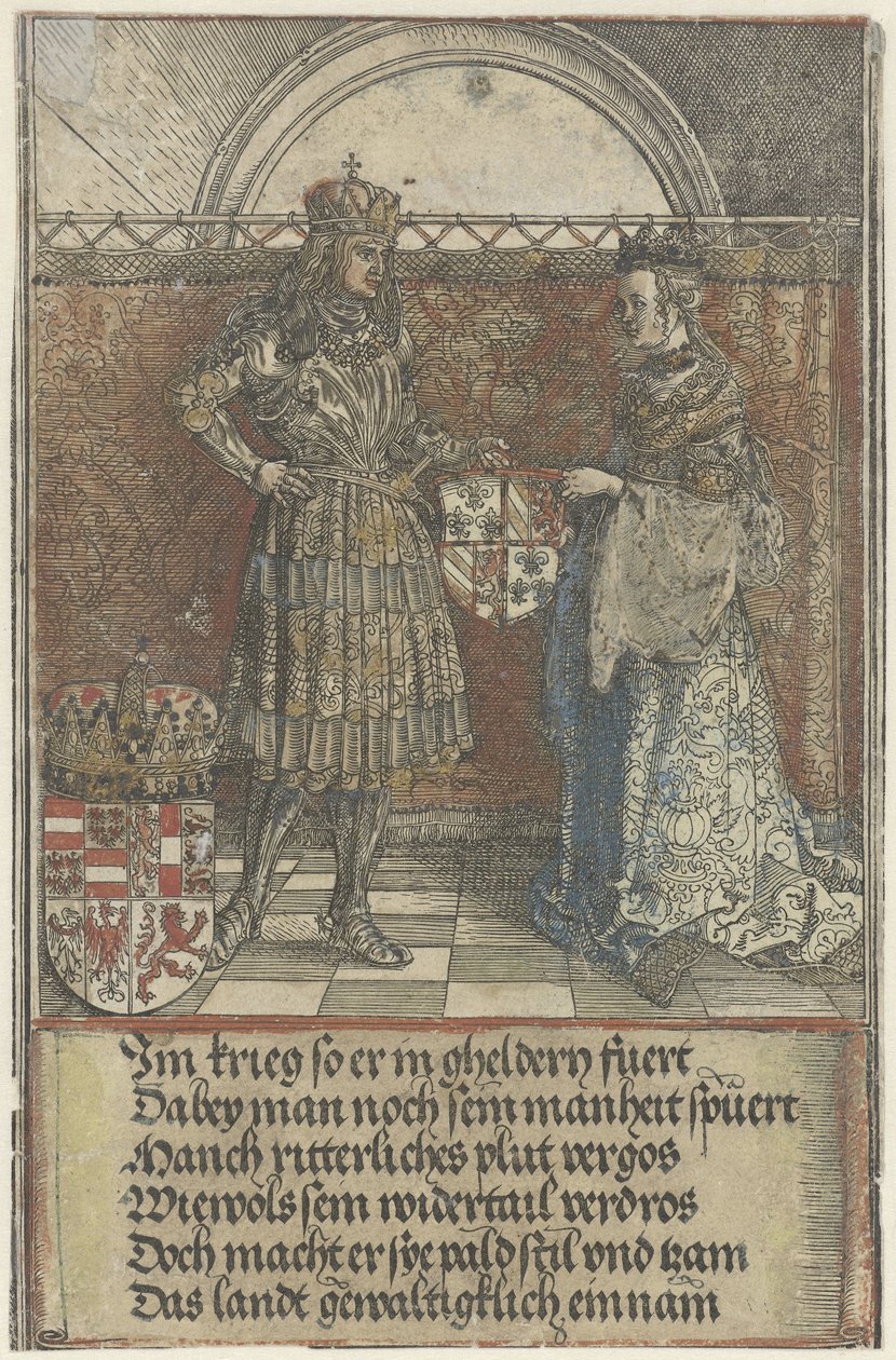 Burgundský sňatek: Maxmilián se ožení s Marií Burgundskou Triumfální oblouk císaře Maxmiliána I. (název série) od Albrecht Dürer