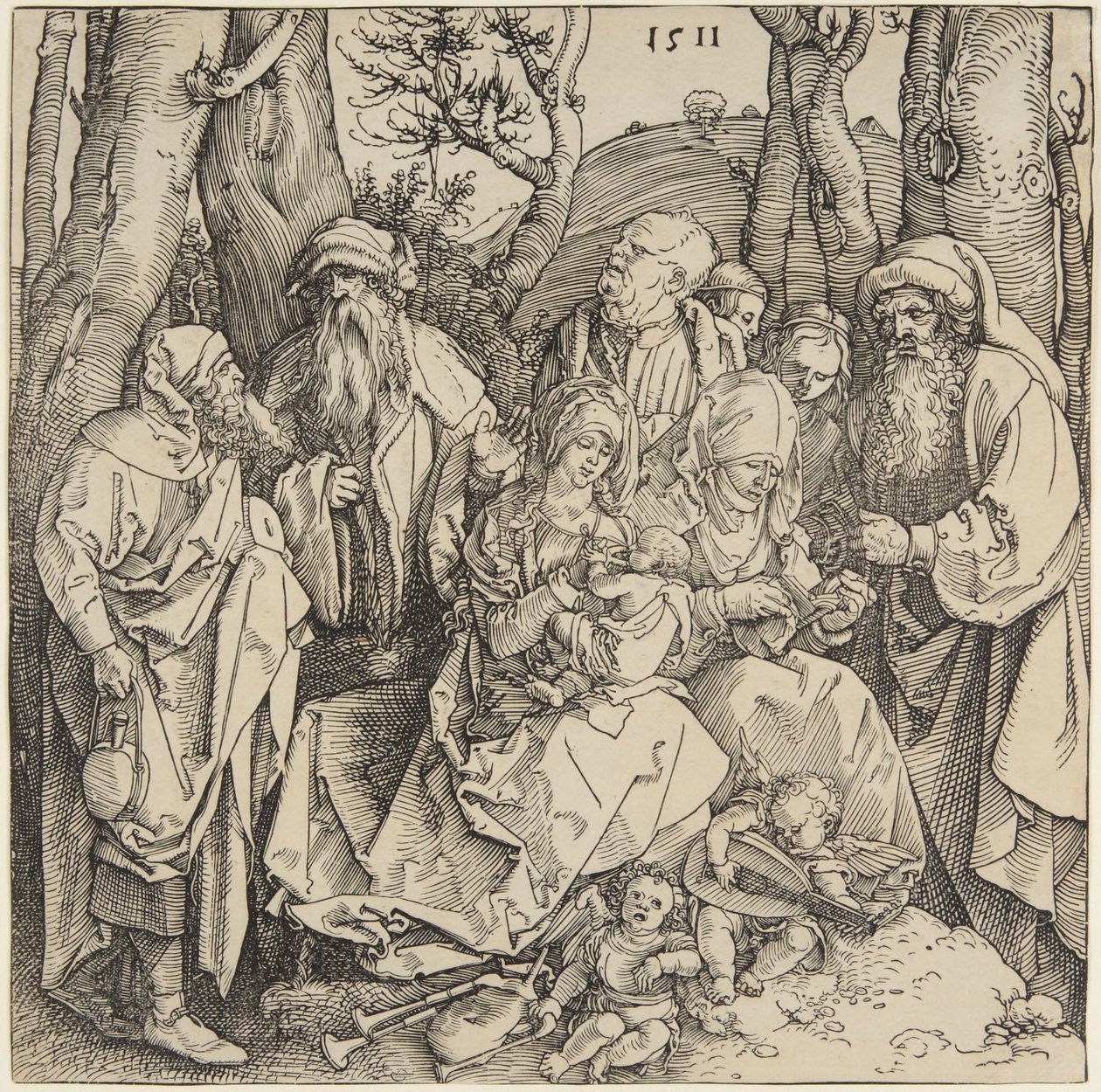 Svaté příbuzenstvo se dvěma hudebními anděly od Albrecht Dürer