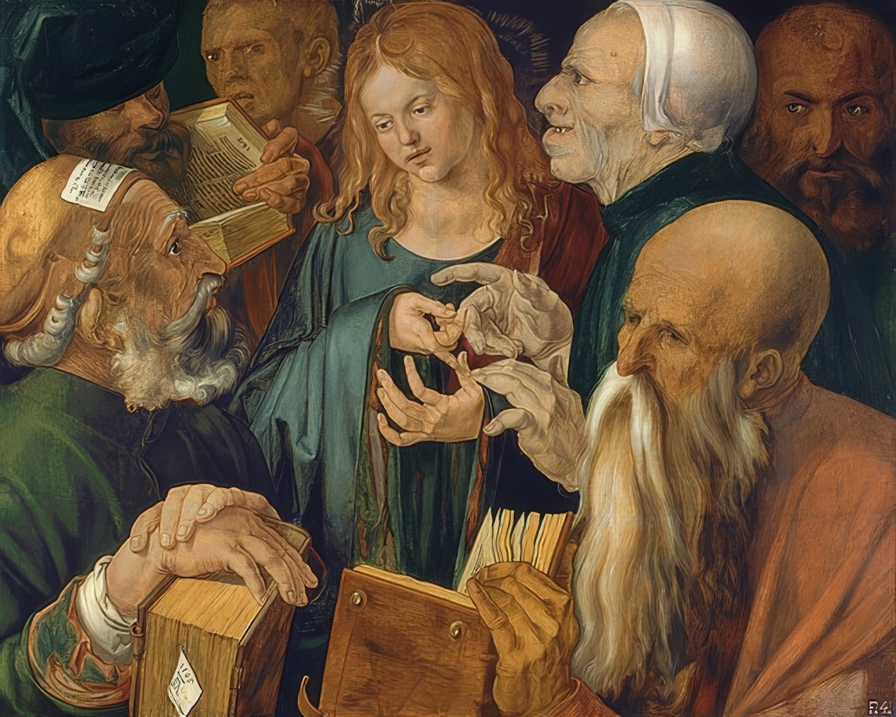 Ježíš mezi zákoníky. 1506 od Albrecht Dürer