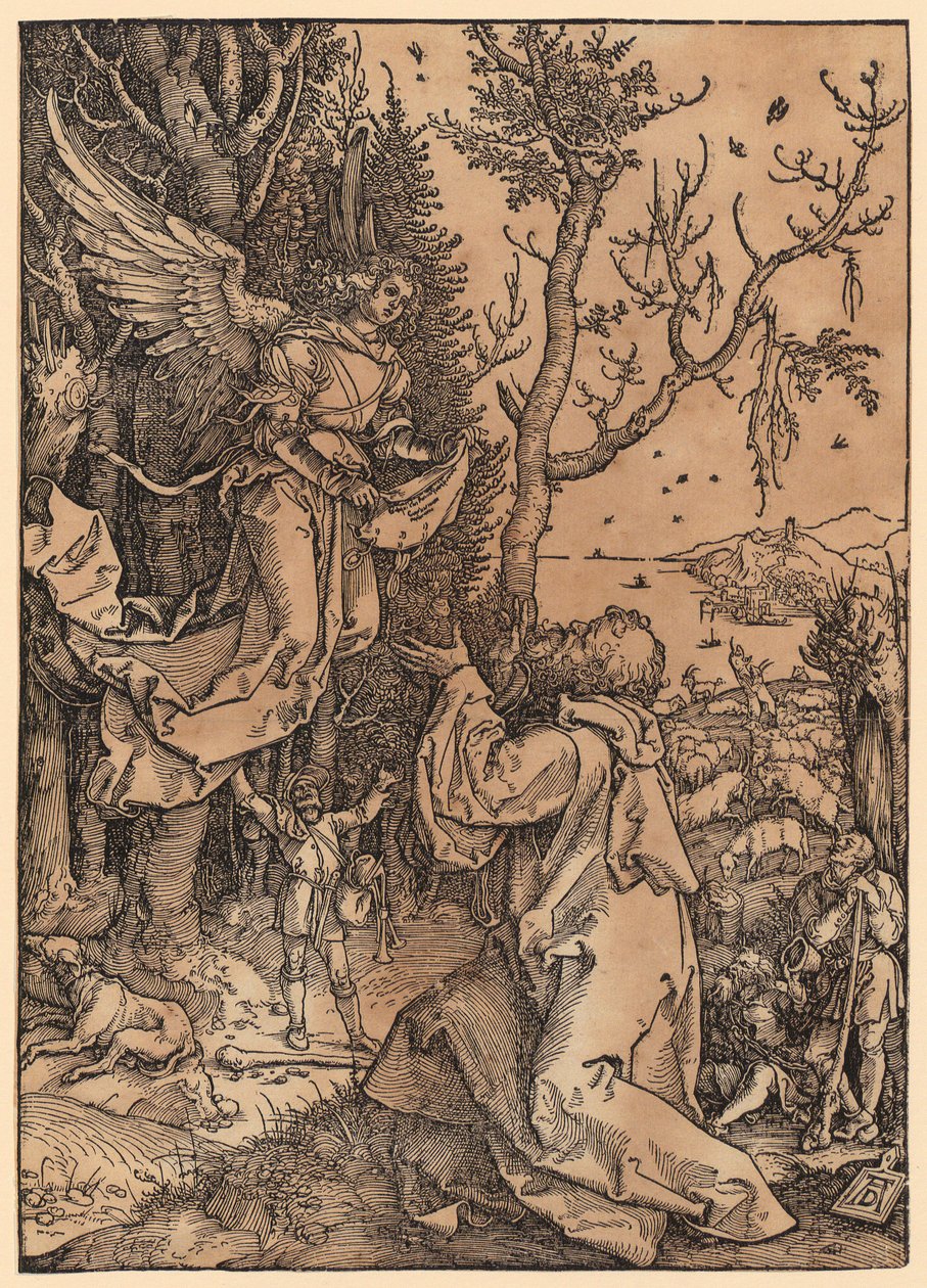 Joachim na poli, list 3 ze série „Život Panny Marie“ od Albrecht Dürer