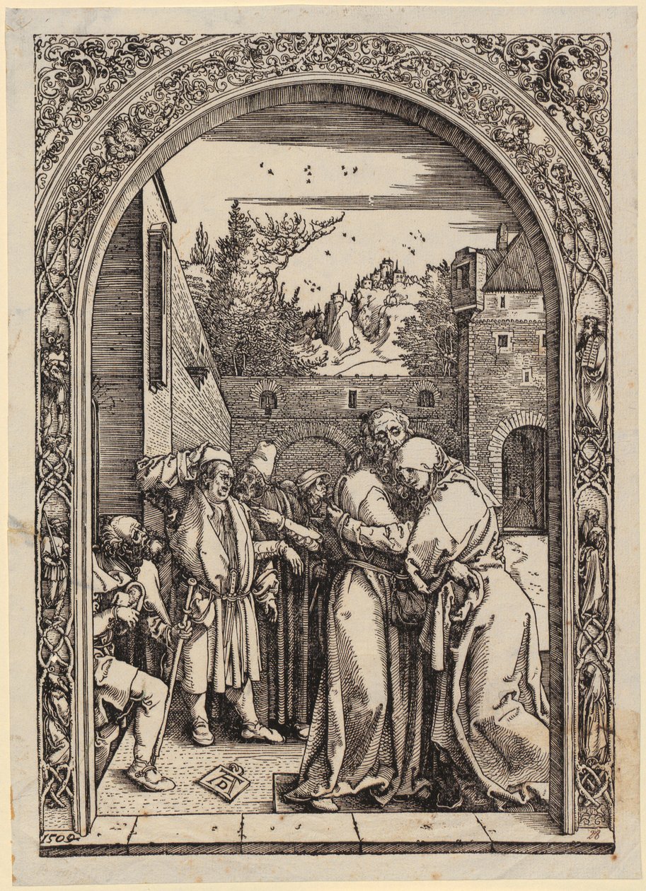 Joachim a Anna pod Zlatou bránou, list č. 4 ze série „Život Panny Marie“ od Albrecht Dürer