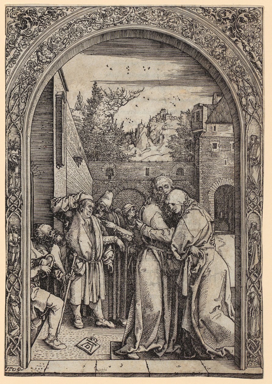 Jáchym a Anna pod Zlatou branou, list 4 ze souboru „Život Panny Marie“ od Albrecht Dürer