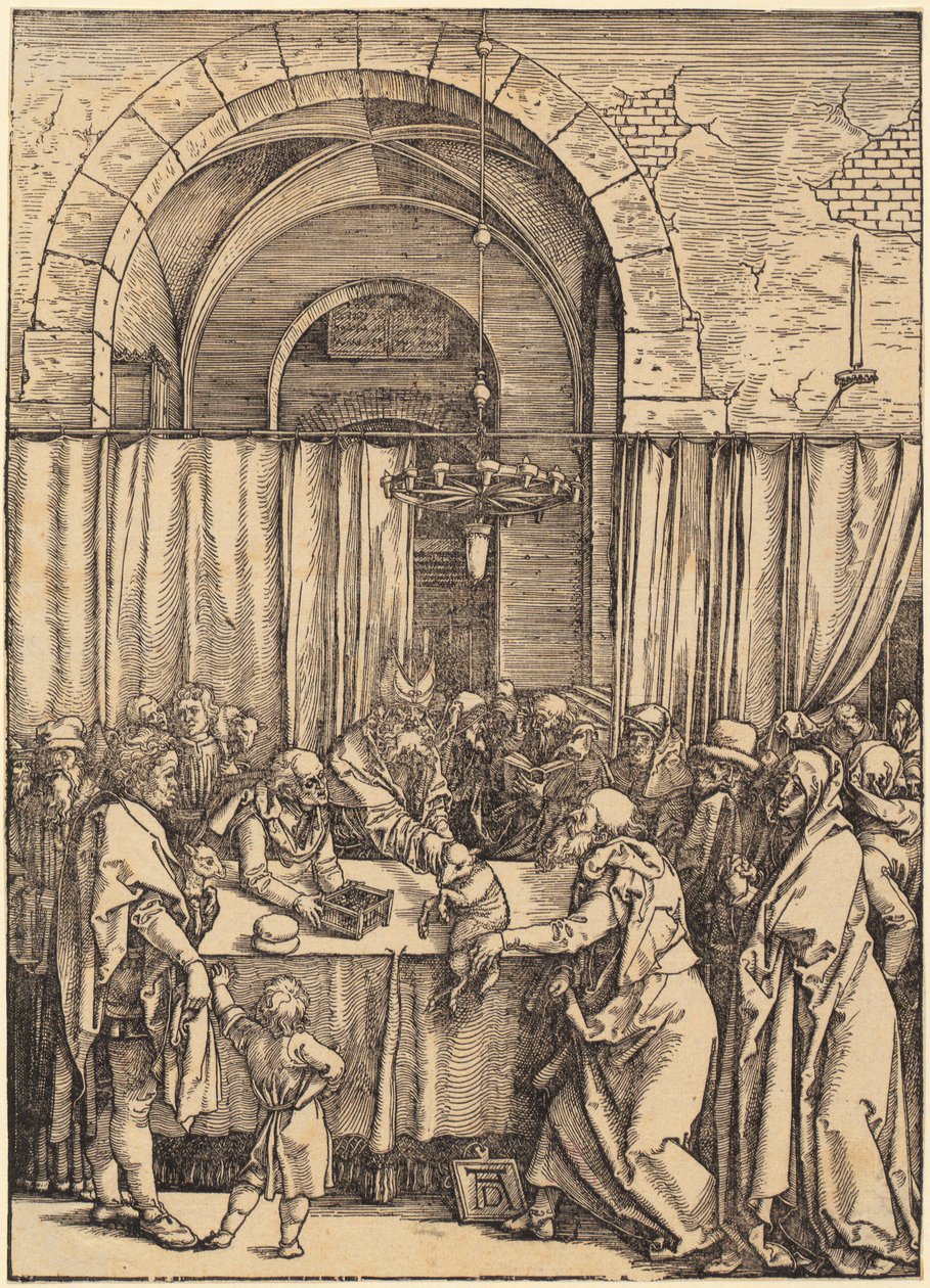 Joachimova oběť je veleknězem odmítnuta, 2. list epizody „Život Panny Marie“ od Albrecht Dürer