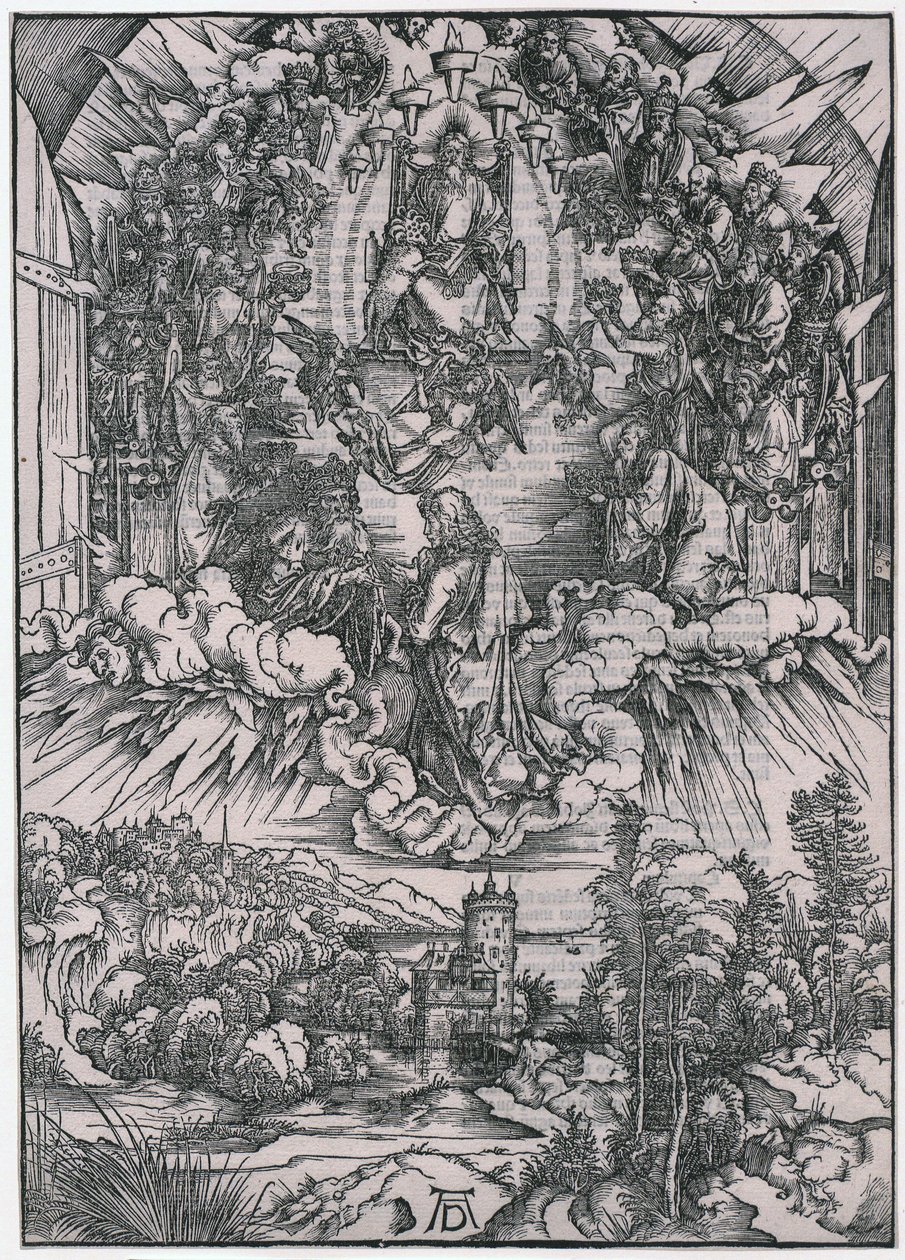 Jan před Bohem Otcem a staršími, II. postava, list 4 ze série „Apokalypsa“ od Albrecht Dürer
