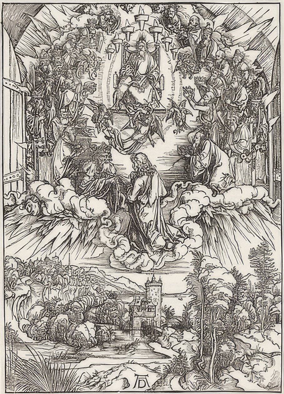 Jana před Bohem Otcem a staršími, z epizody Apokalypsy. 1496 od Albrecht Dürer