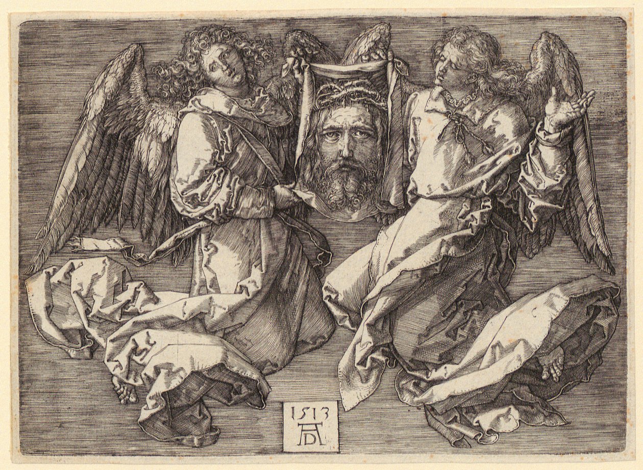 Panna s páskou ve vlasech ve svatozáři na srpku měsíce od Albrecht Dürer