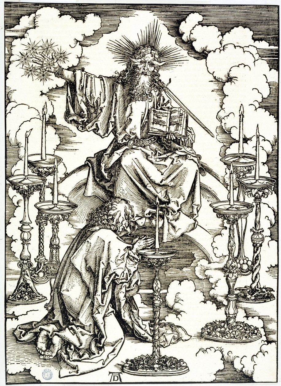 Apokalypsa (latinské vydání): Vidění sedmi svícnů (Bartsch 62) od Albrecht Dürer