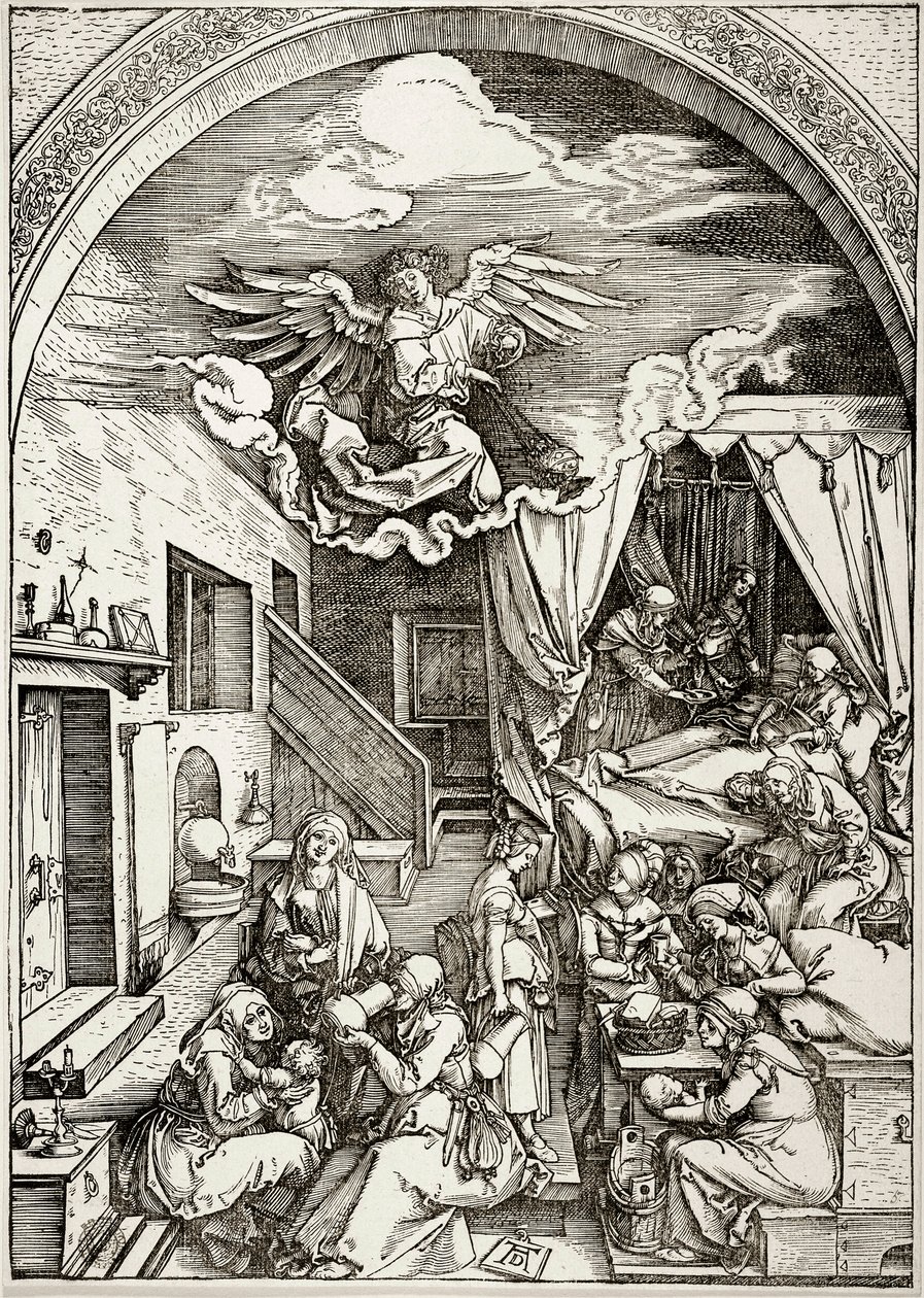 Život Panny Marie: Narození Panny Marie (Bartsch 80) od Albrecht Dürer