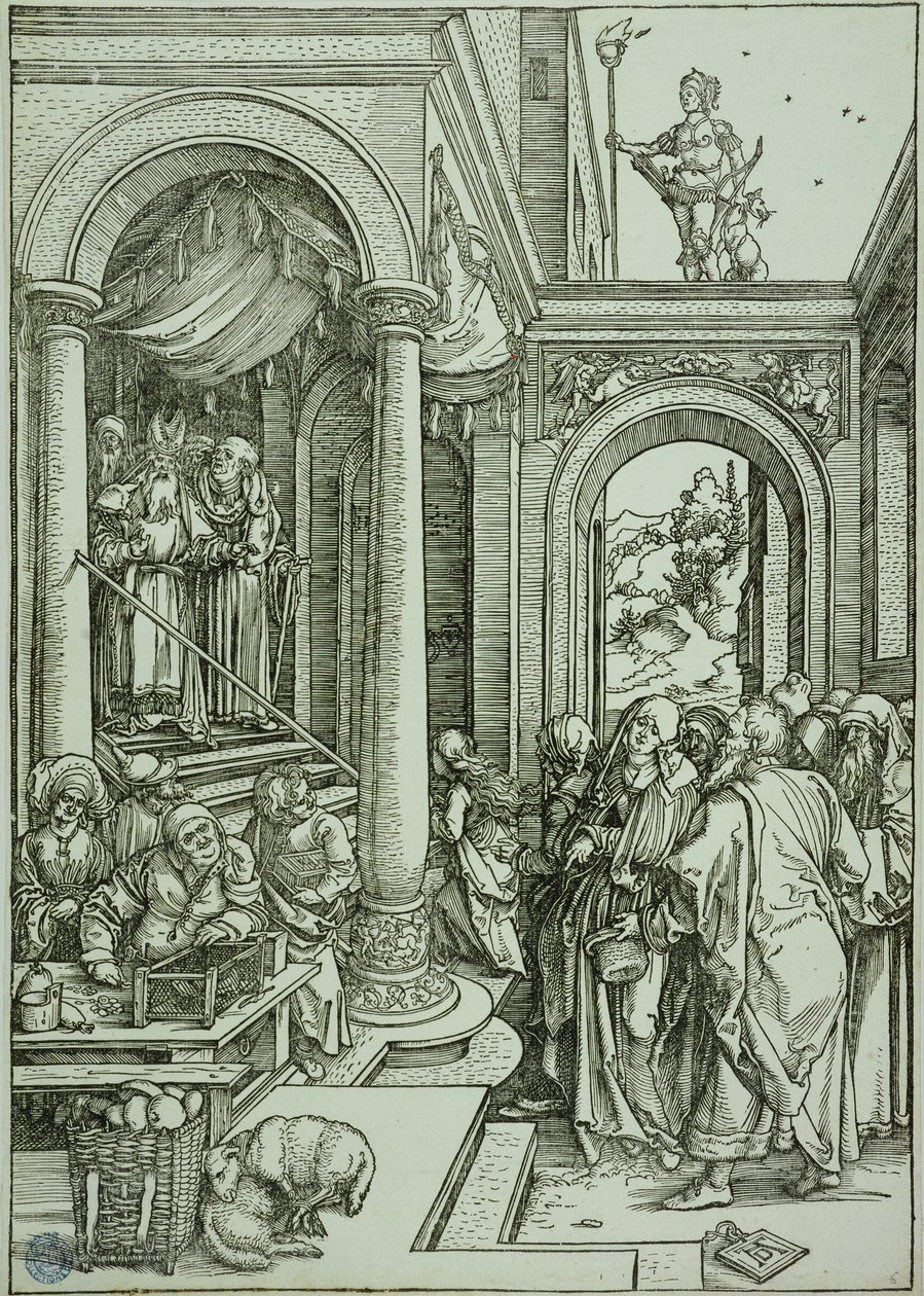 Život Panny Marie: Obětování Panny Marie v chrámu (Bartsch 81) od Albrecht Dürer