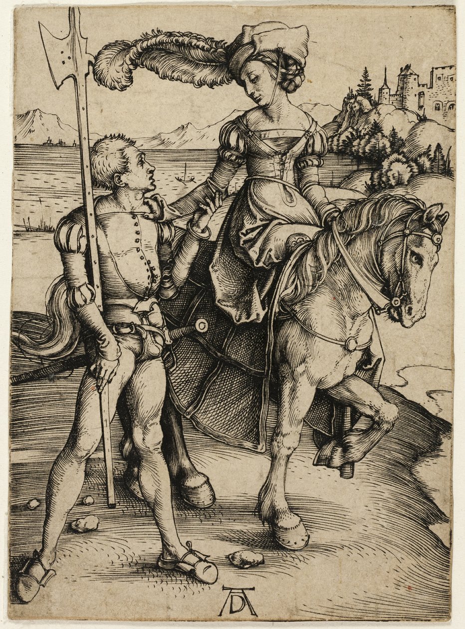 Dáma na koni a Landsknecht od Albrecht Dürer