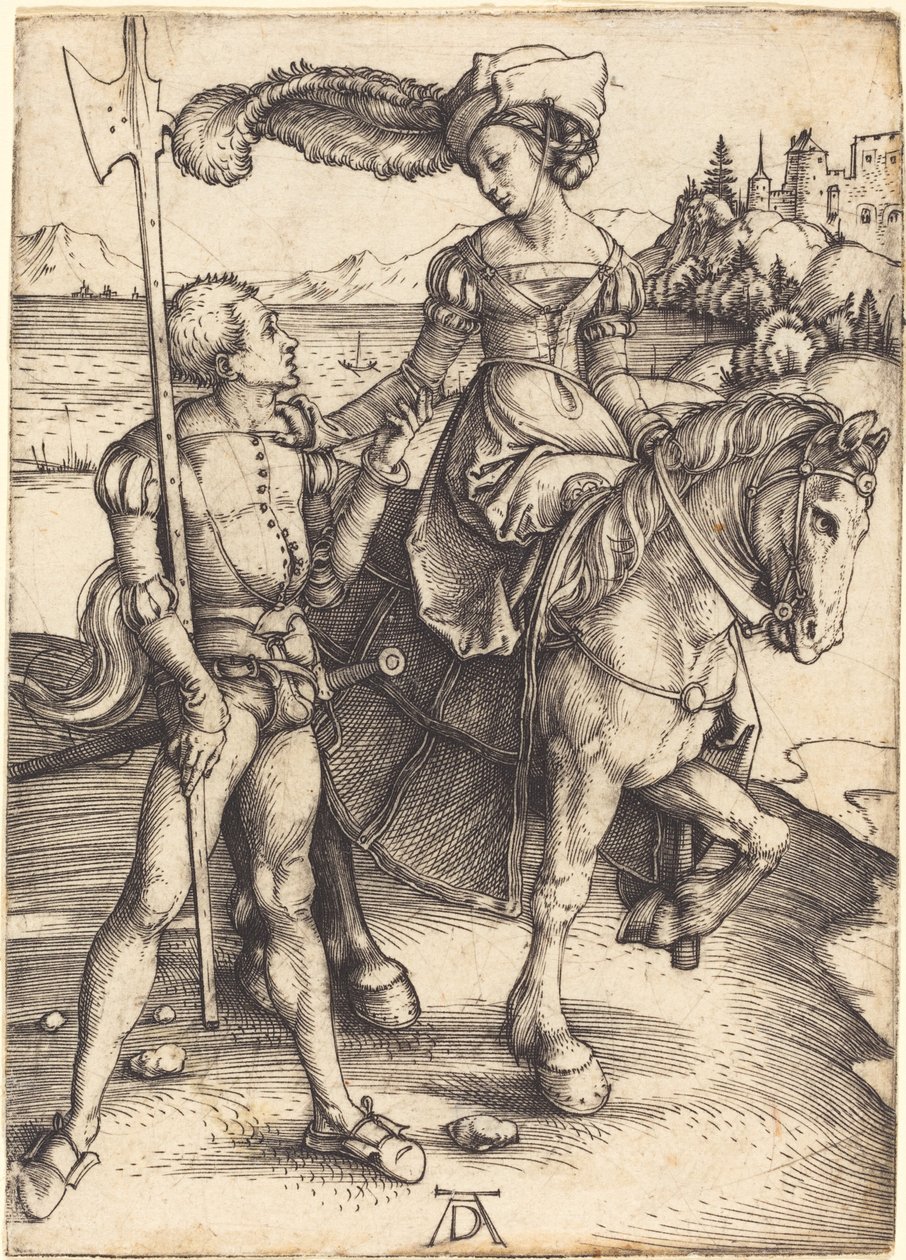 Dáma na koni a Lansquenet od Albrecht Dürer