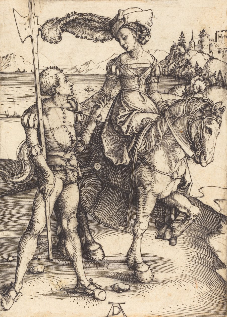 Dáma na koni a Lansquenet, c. 1497. od Albrecht Dürer