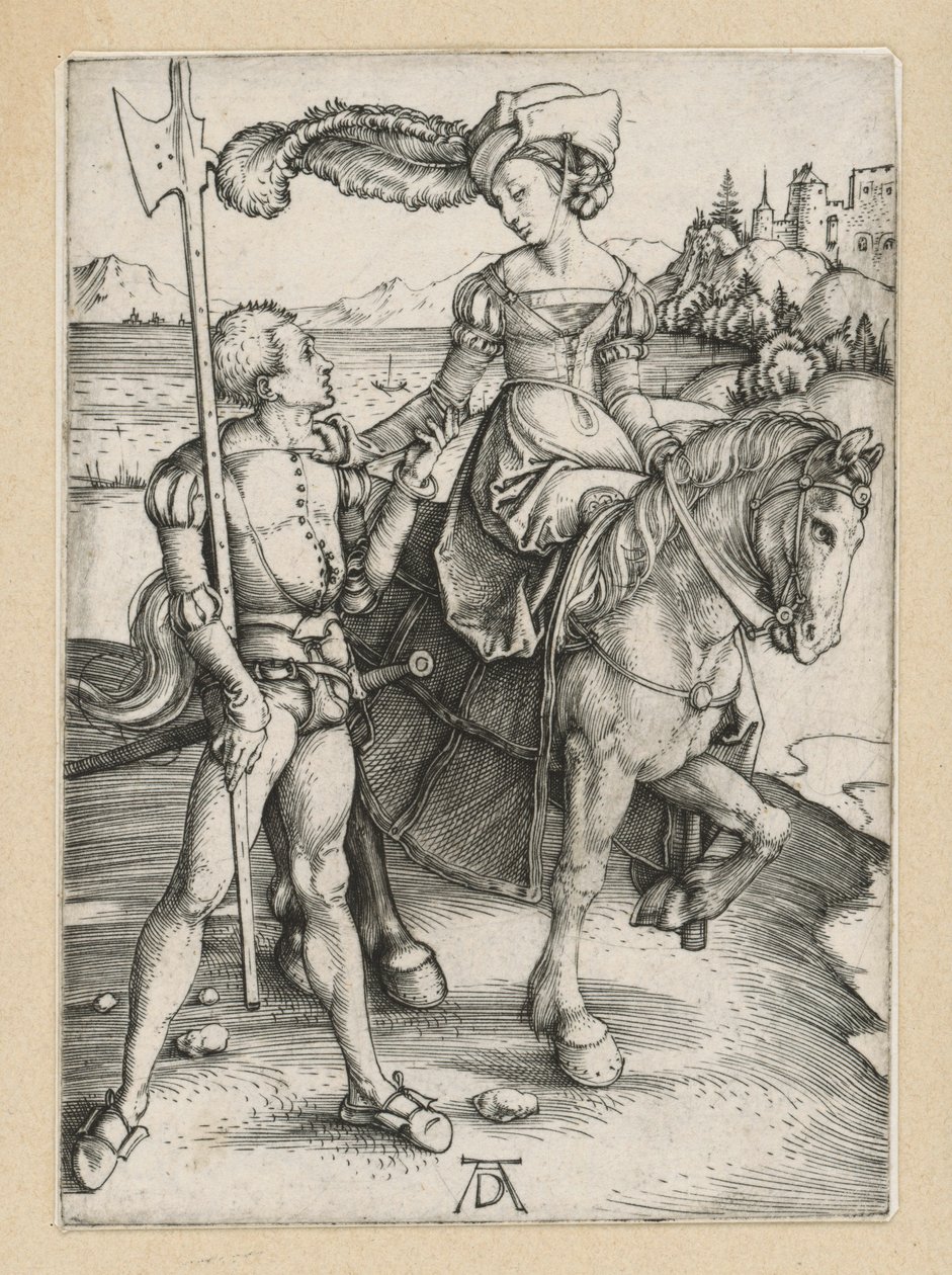 Lancknecht a mladá dáma na koni od Albrecht Dürer