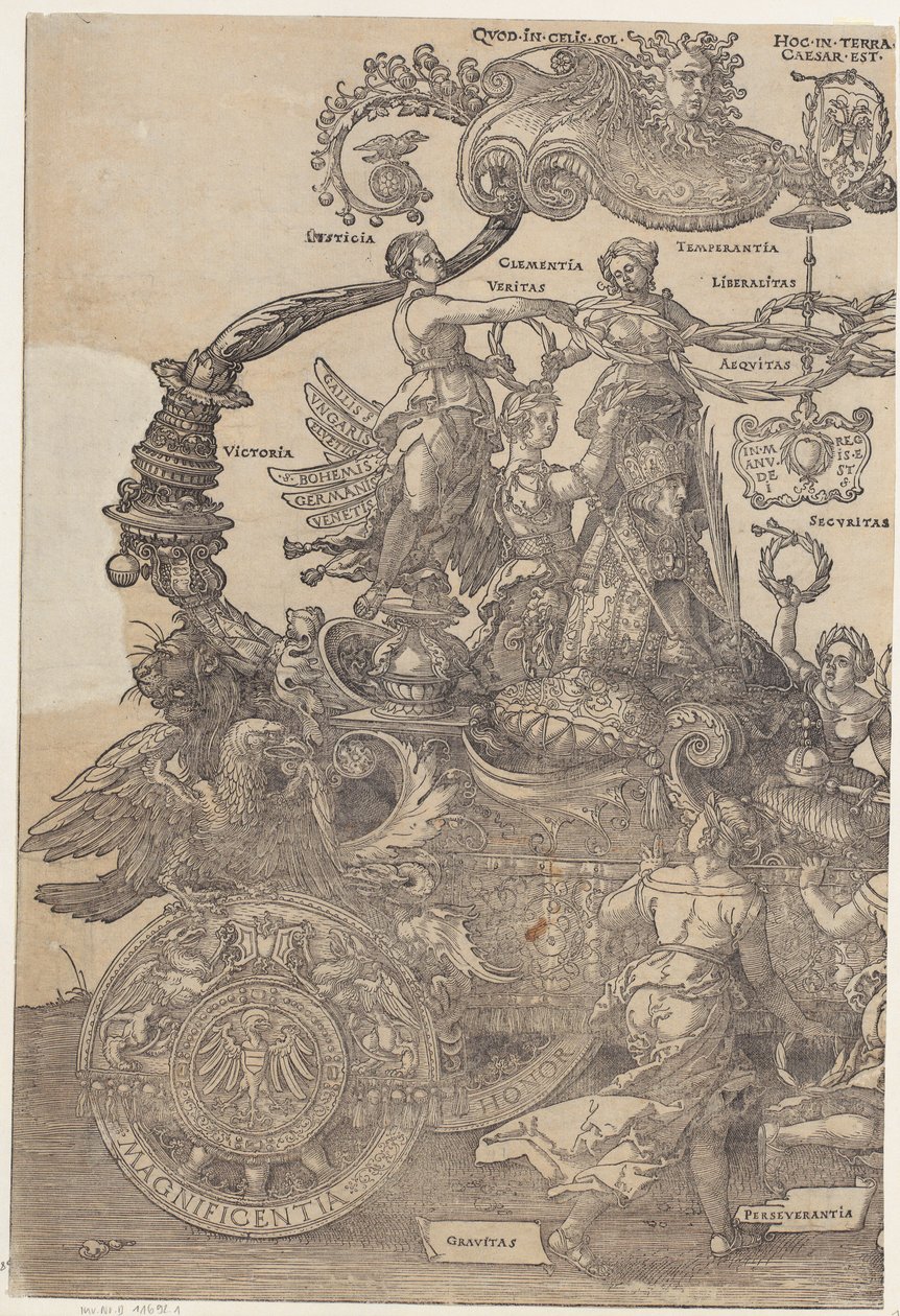 Levá polovina vozu, list 1 ze série „Velký triumfální vůz“ od Albrecht Dürer