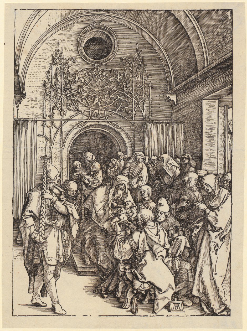 Marie na měsíčním srpku, list 1 ze série „Život Panny Marie“ od Albrecht Dürer