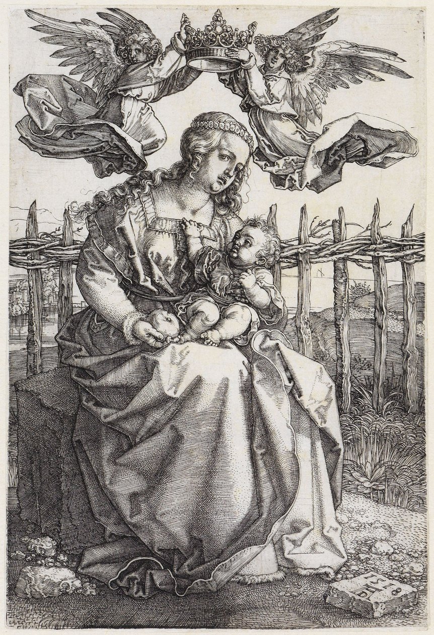Marie s dítětem, korunovaná dvěma anděly od Albrecht Dürer