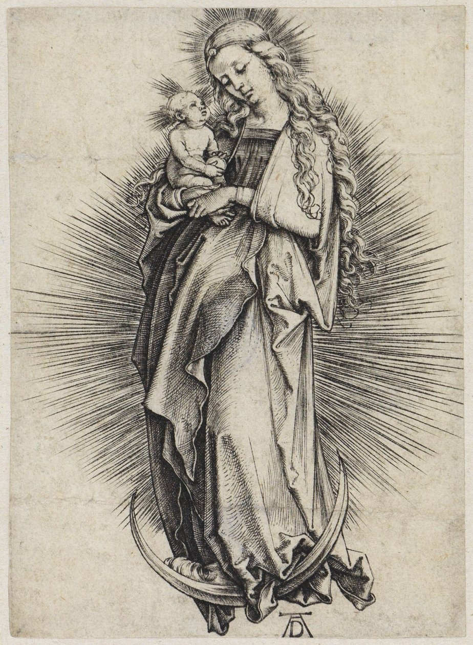 Marie s dlouhými vlasy na měsíčním srpku od Albrecht Dürer