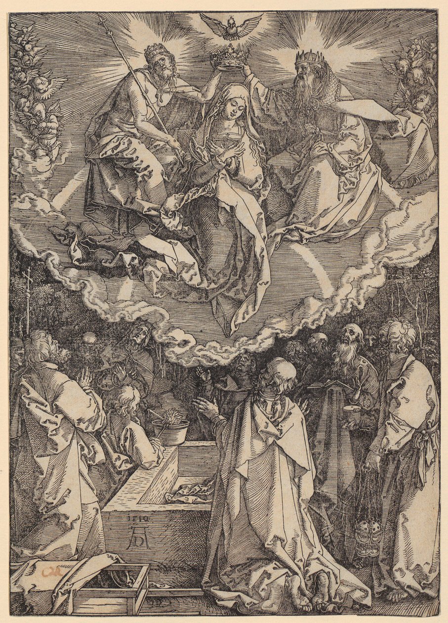 Nanebevzetí Panny Marie a její korunovace, list 19 ze série „Život Panny Marie“ od Albrecht Dürer