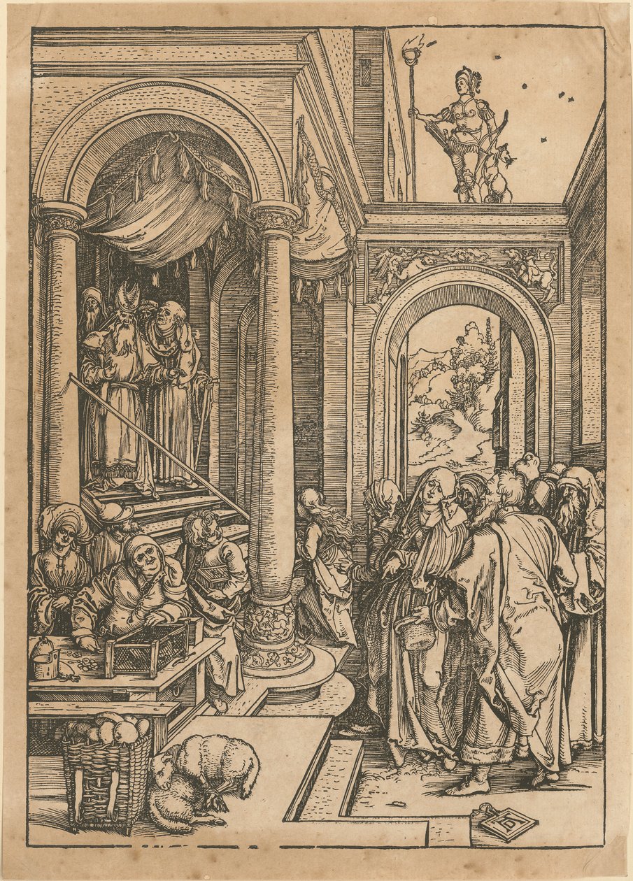 Poutní cesta Panny Marie do chrámu, list č. 6 ze série „Život Panny Marie“ od Albrecht Dürer