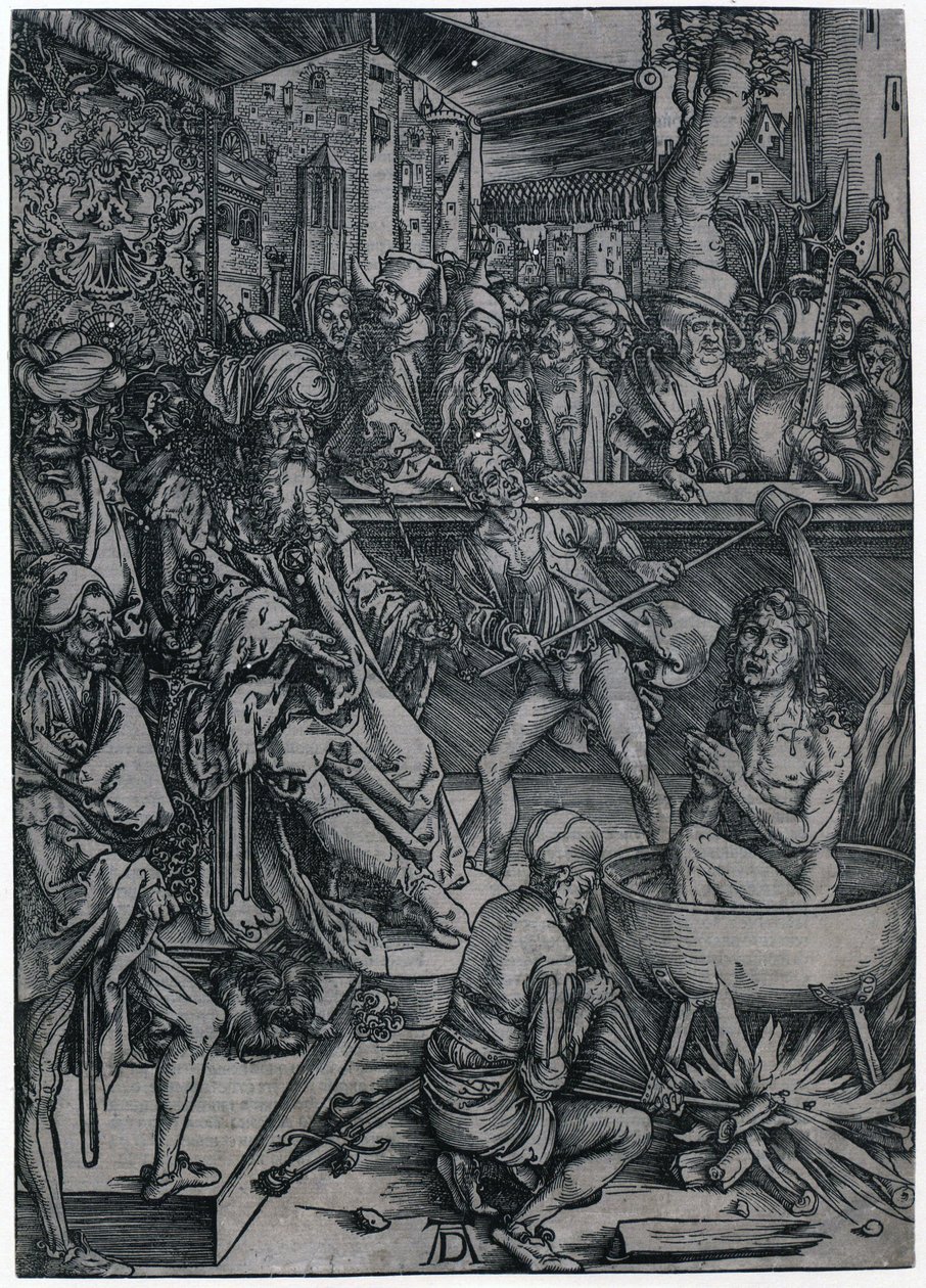 Mučednictví evangelisty Jana, list 2  ze série „Apokalypsa“ od Albrecht Dürer