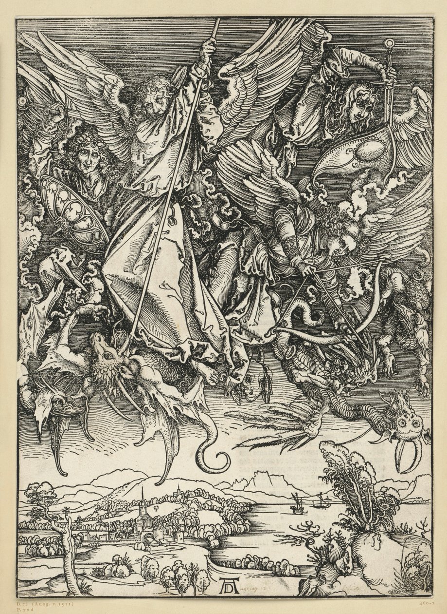 Michaelův boj s drakem (Apokalypsa) od Albrecht Dürer