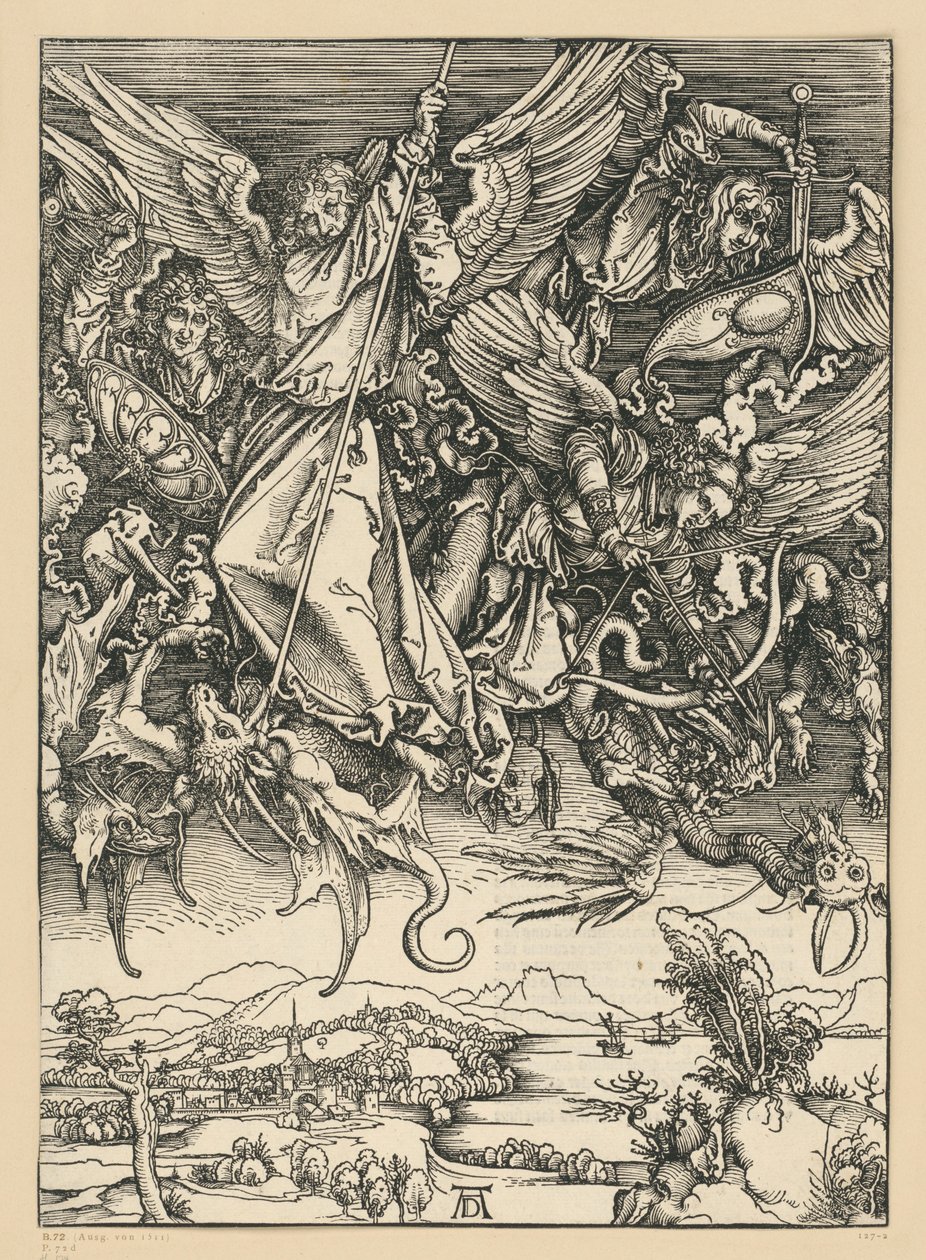 Michaelův boj s drakem (Apokalypsa) od Albrecht Dürer