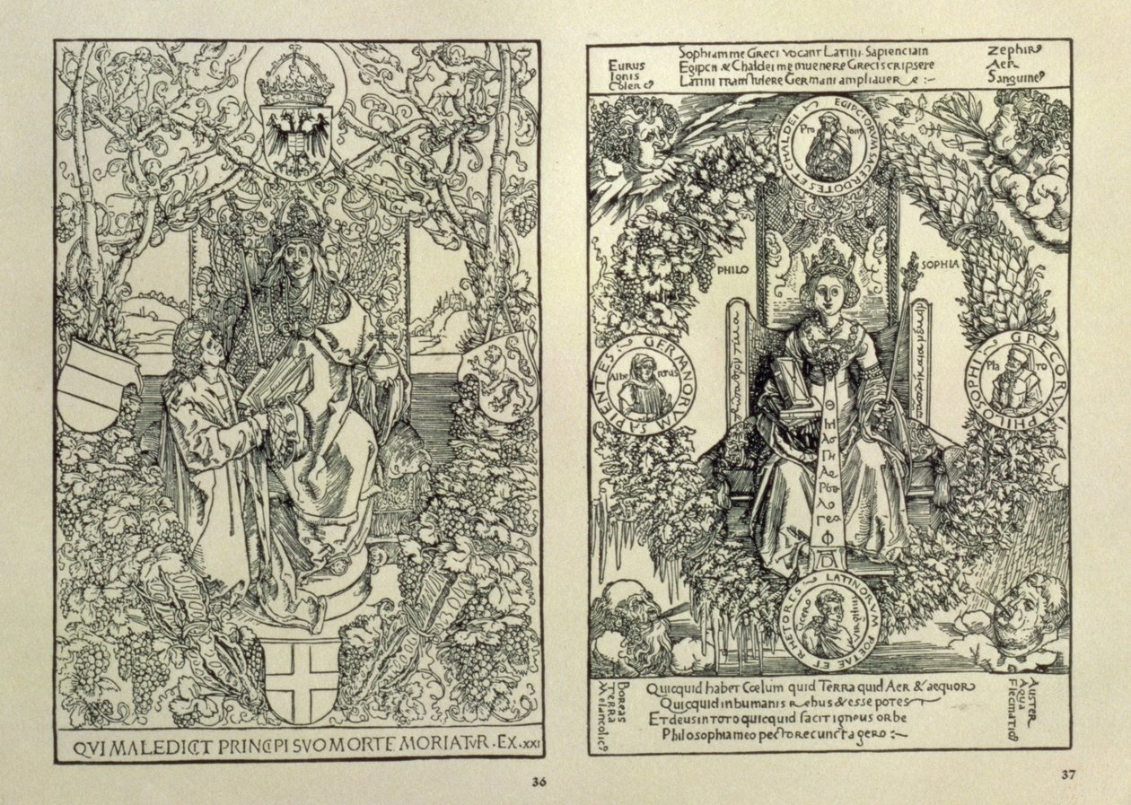 Filosofie a habsburský císař z „Quatuor Libri Amorum“ od Konrada Celtise z Norimberku, 1502 od Albrecht Dürer
