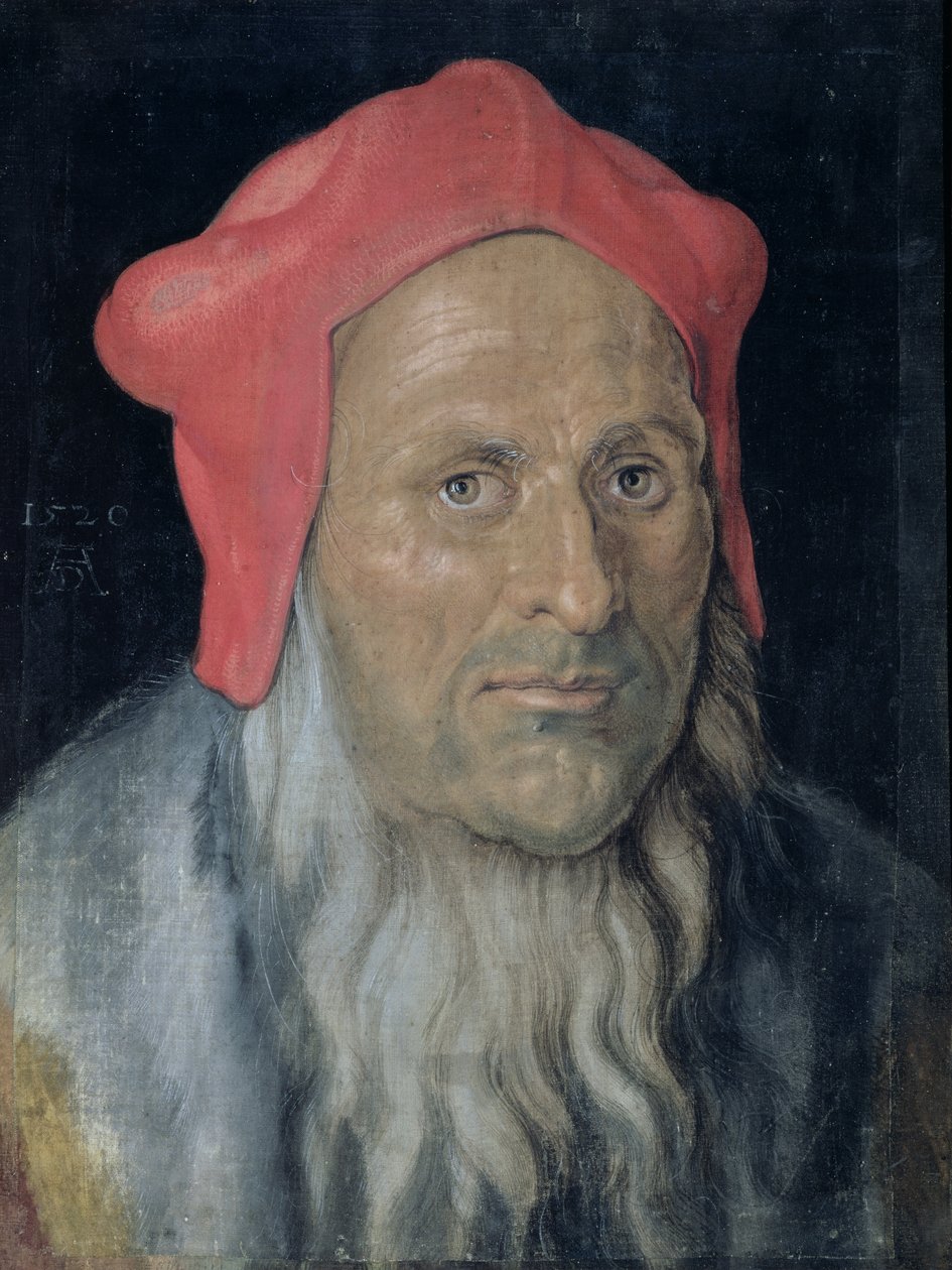 Portrét vousatého muže v červeném klobouku, 1520 od Albrecht Dürer