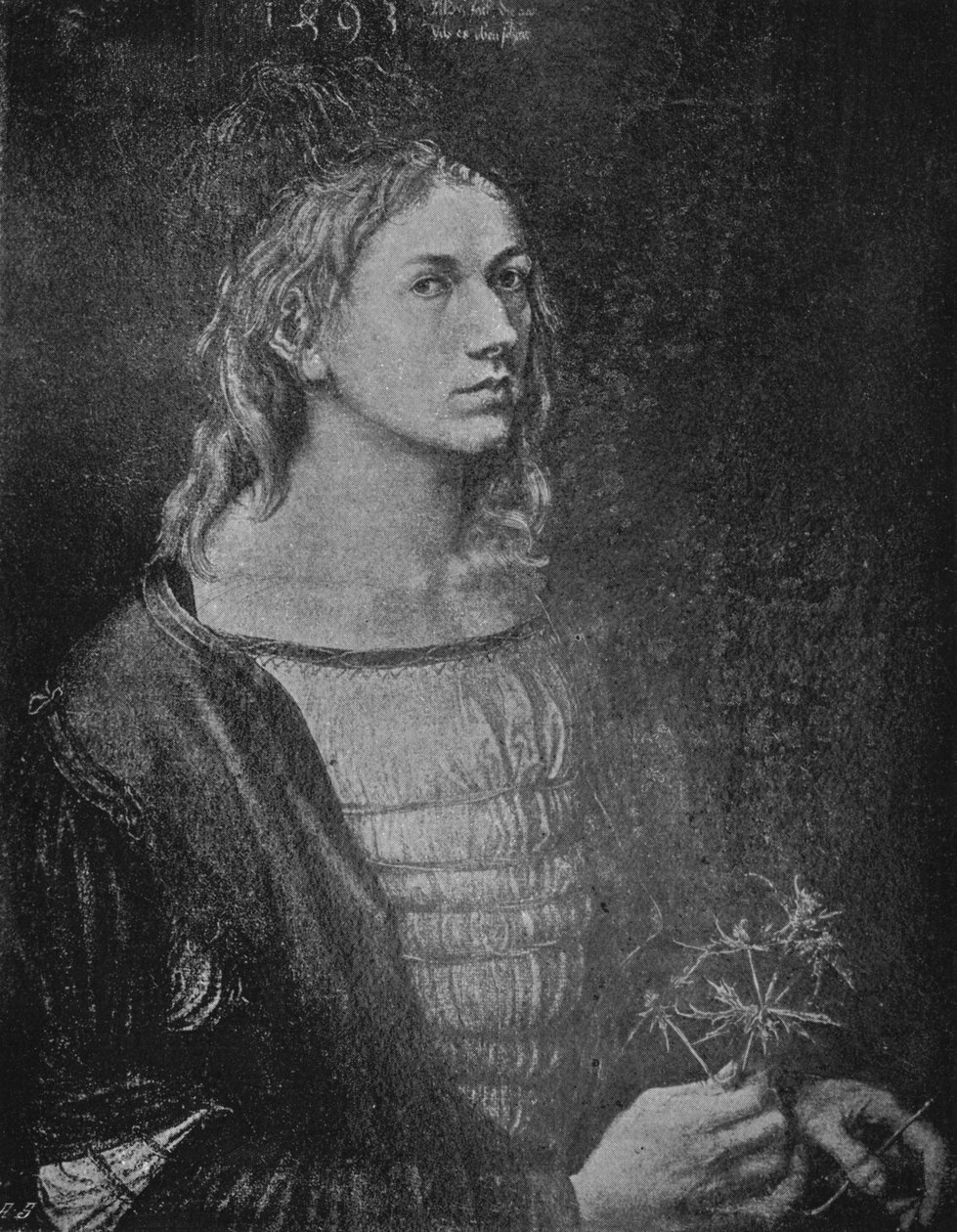 Portrét umělce držícího bodlák, 1493, 1906 od Albrecht Dürer