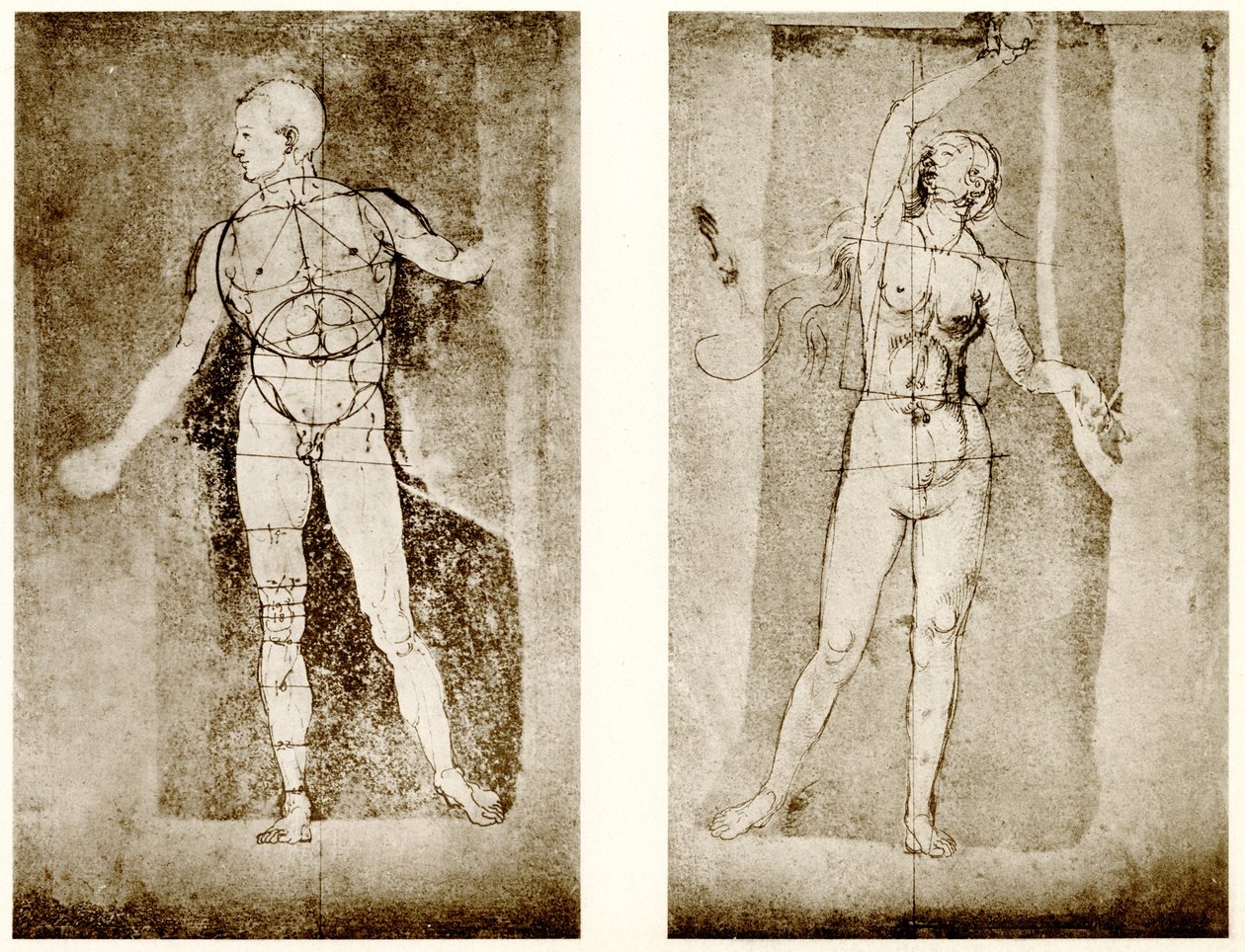 Proporční studie o Adamovi a Evě od Albrecht Dürer